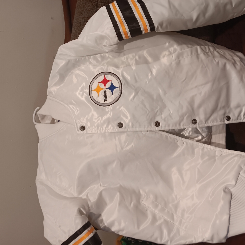 White Satin Bomber Jacket with Logo